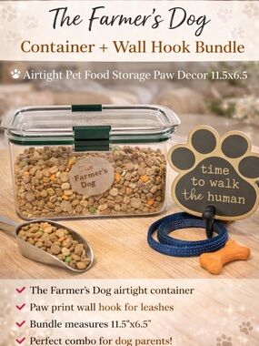 Airtight Pet Food Container + Paw Hook Bundle in Clear with Green Accent